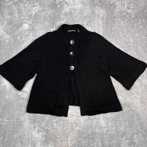 525 America Three Button Cardigan Sweater Womens M Black Old Money
